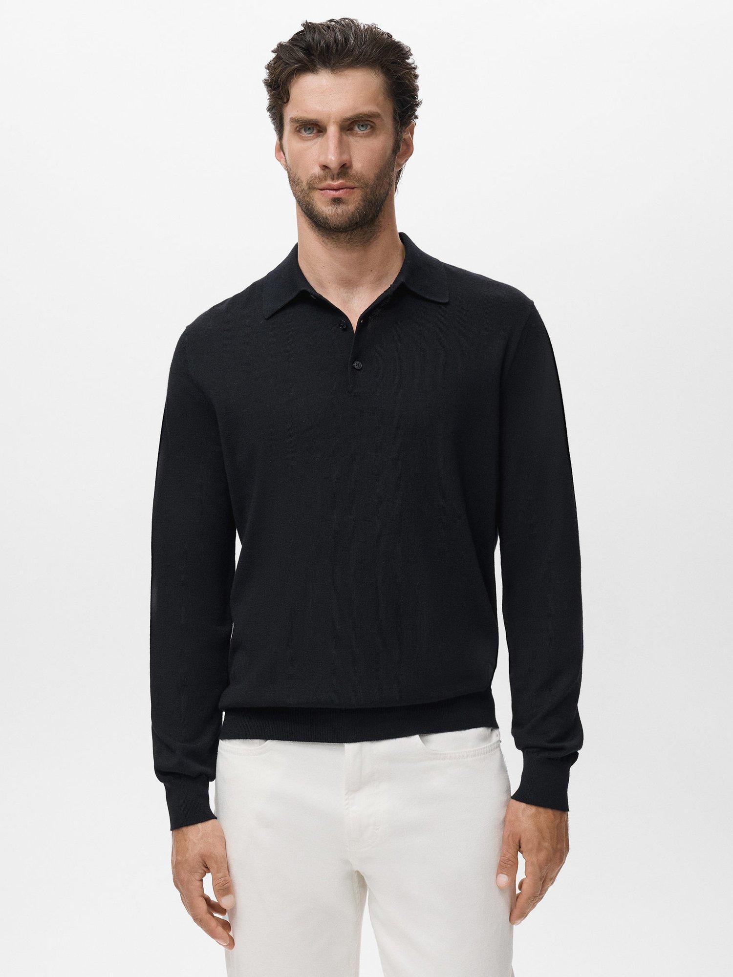 Product image 1 of 8, which shows Mango Willys Wool Regular Fit Long Sleeve Polo Shirt, Black, XL