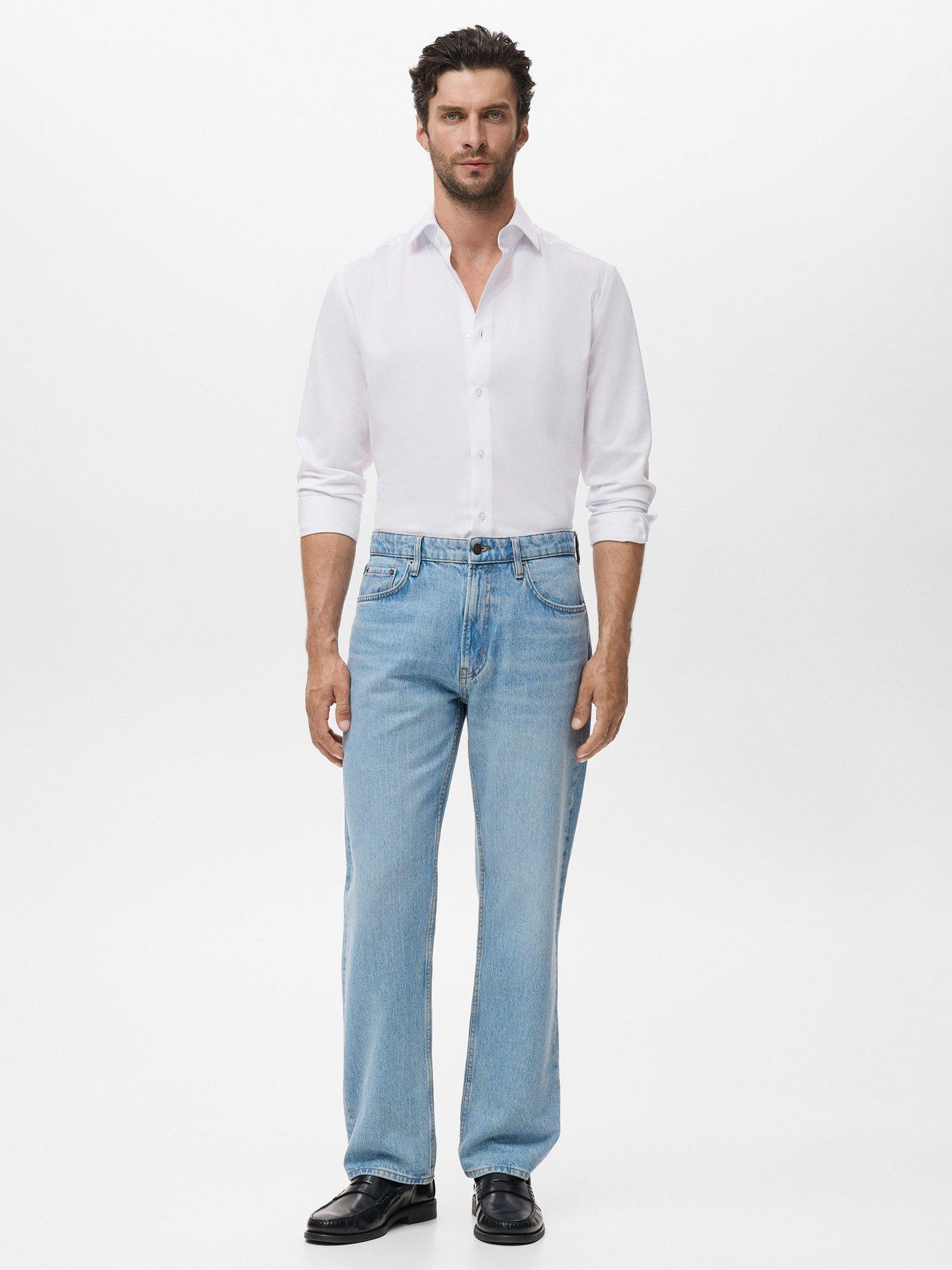 Product image 2 of 9, which shows Mango Giro Cotton Blend Long Sleeve Collar Shirt, White, L