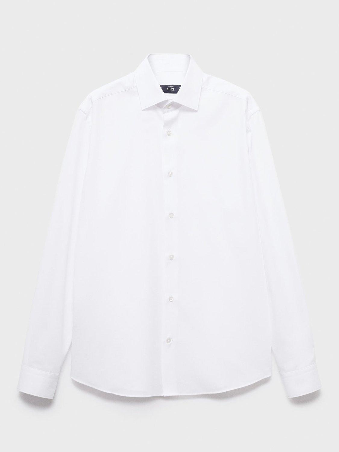 Product image 3 of 9, which shows Mango Giro Cotton Blend Long Sleeve Collar Shirt, White, L