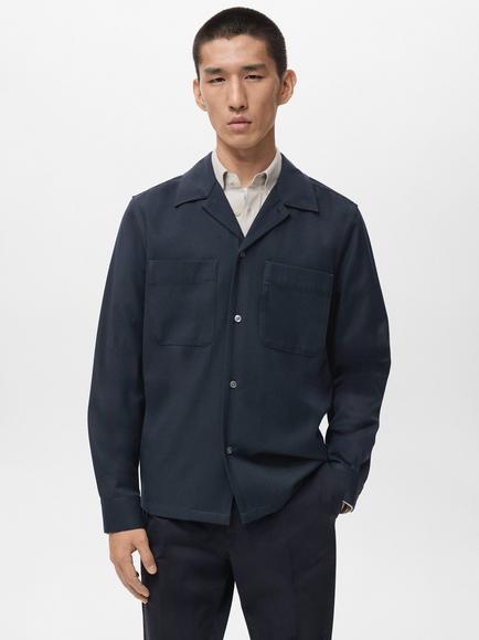 Mango Milton Button Through Shirt, Navy, Navy