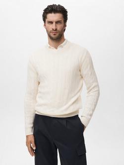 Mango Bimbo Wool Crew Neck Jumper, Light Beige