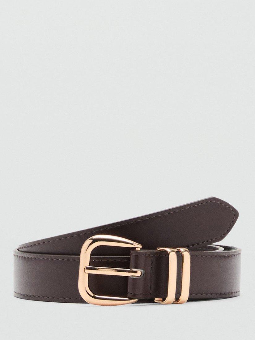 Mango Bella Metal Buckle Belt, Dark Brown