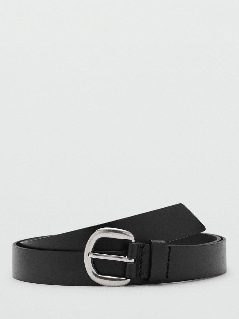 Mango Cruz Leather Belt, Black