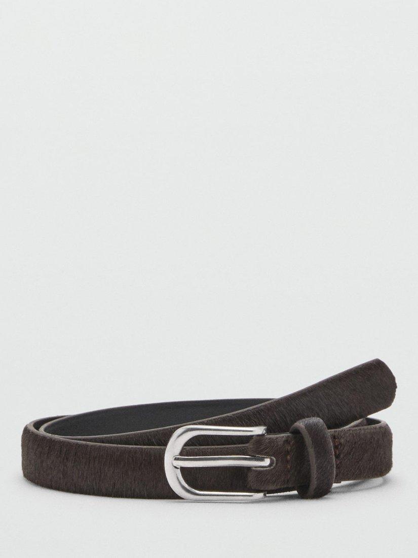 Mango Finop Leather Belt, Dark Brown