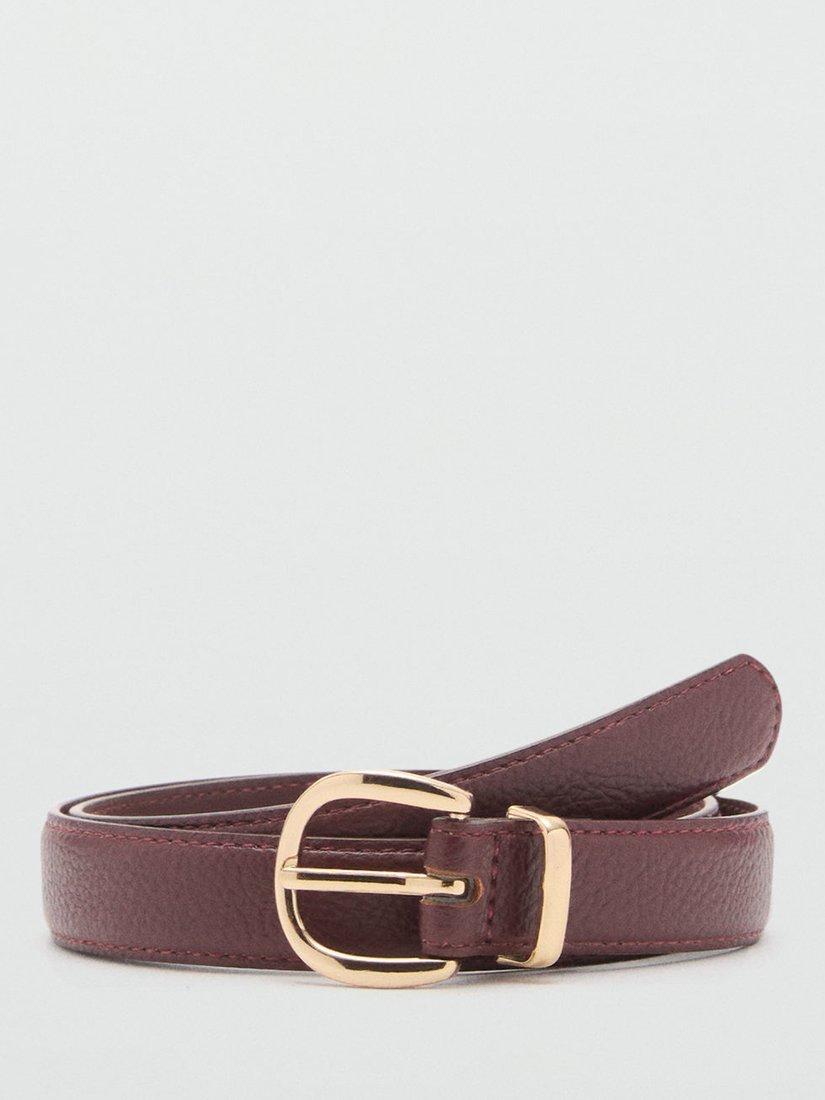 Mango Laminas Buckle Belt, Dark Red