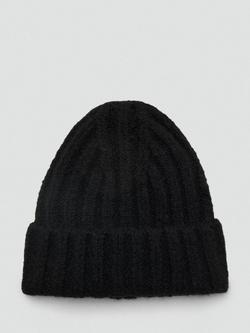 Mango Rina Textured Beanie Hat, Black, Black