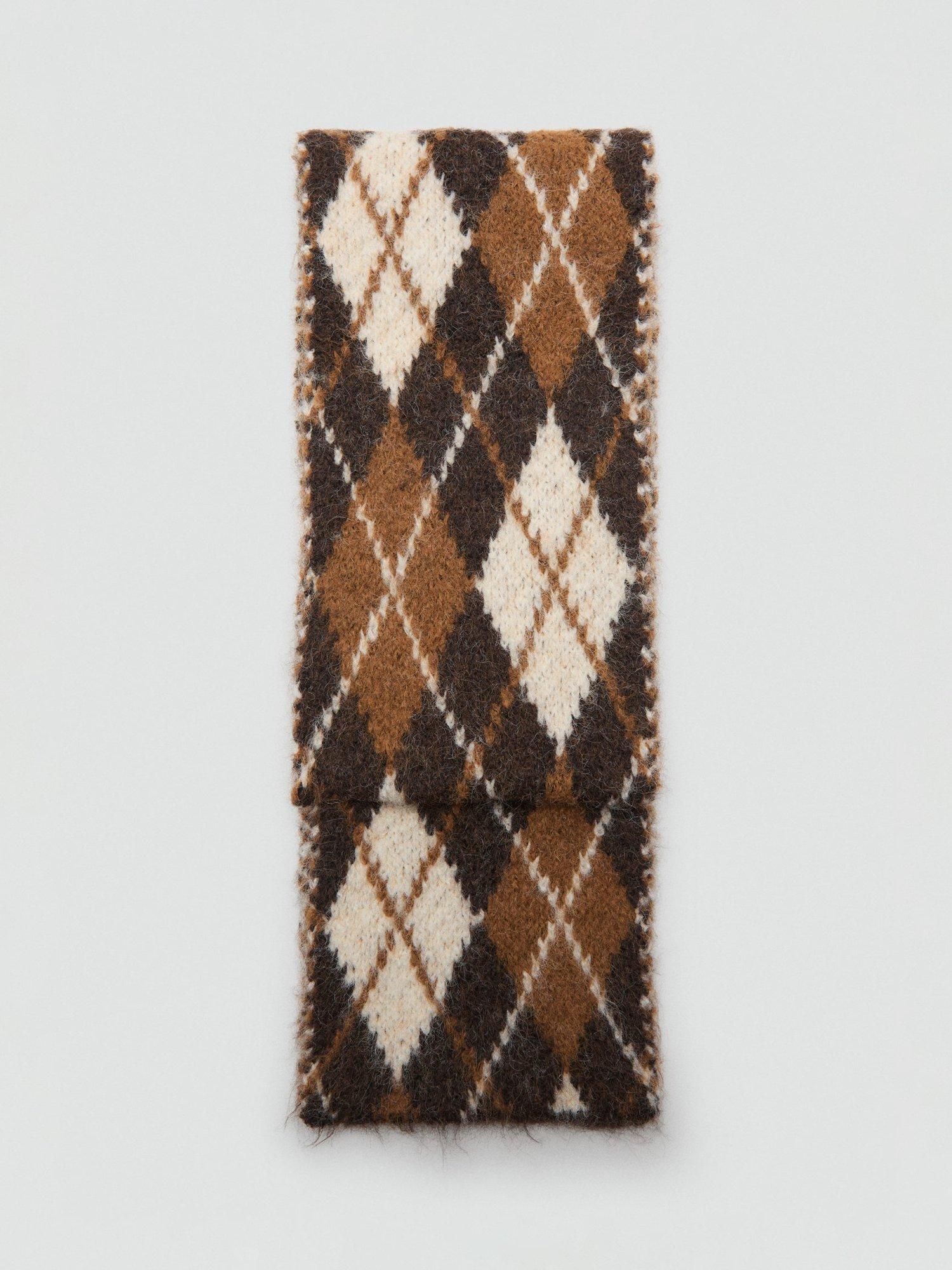 Product image 1 of 3, which shows Mango Rombos Argyle Scarf, Brown, One Size