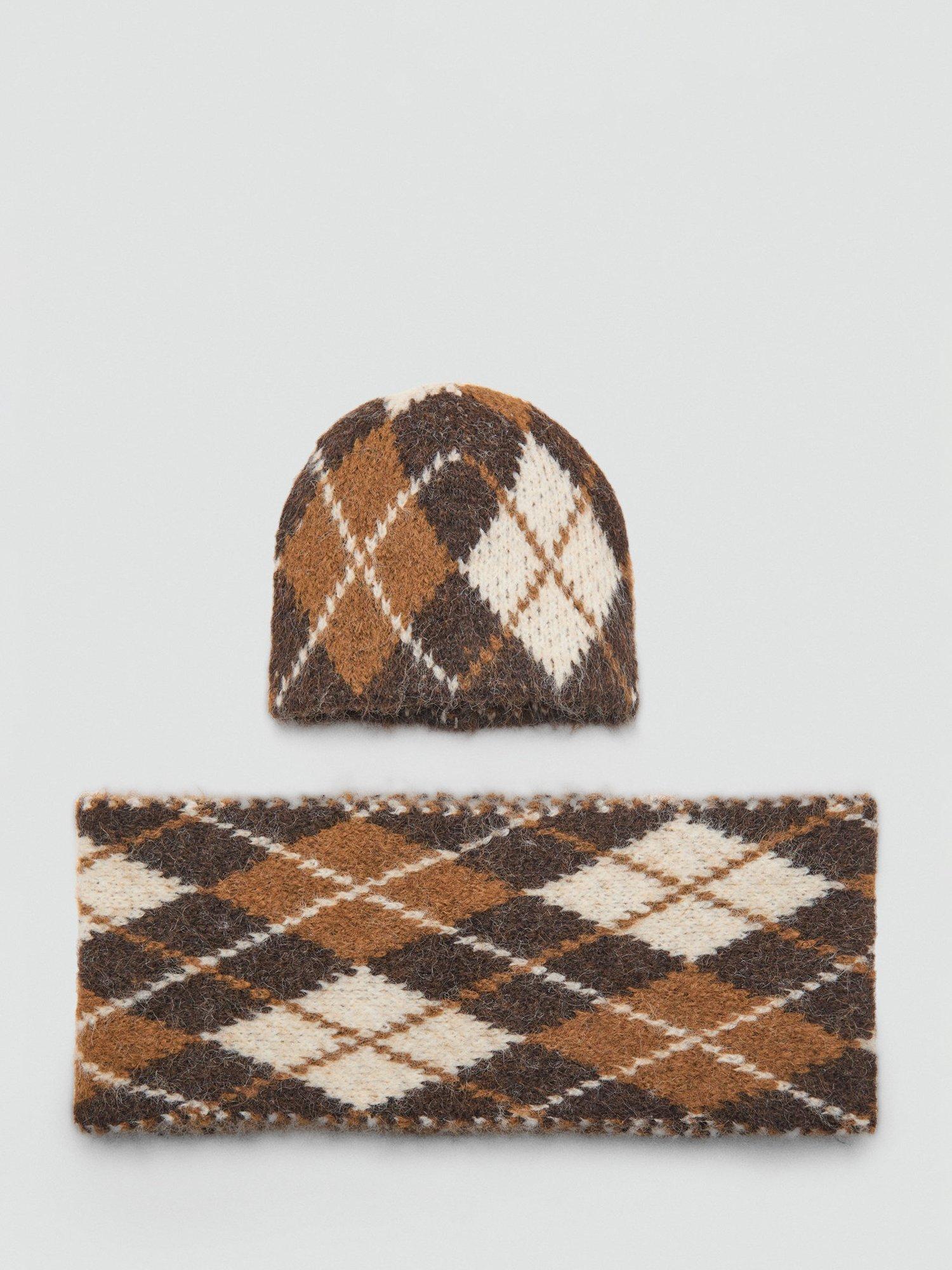 Product image 3 of 3, which shows Mango Rombos Argyle Scarf, Brown, One Size