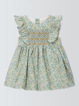 John Lewis Heirloom Collection Baby Ditsy Print Hand Smocked Dress, Blue Ditsy