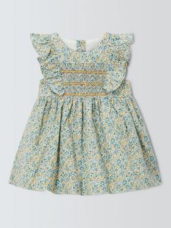 John Lewis Heirloom Collection Baby Ditsy Print Hand Smocked Dress, Blue Ditsy, Blue Ditsy
