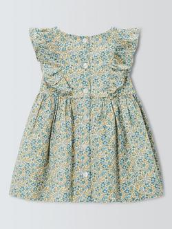 John Lewis Heirloom Collection Baby Ditsy Print Hand Smocked Dress, Blue Ditsy - view 2, Blue Ditsy