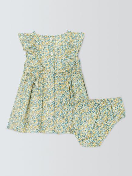 John Lewis Heirloom Collection Baby Ditsy Print Hand Smocked Dress, Blue Ditsy - view 2, Blue Ditsy