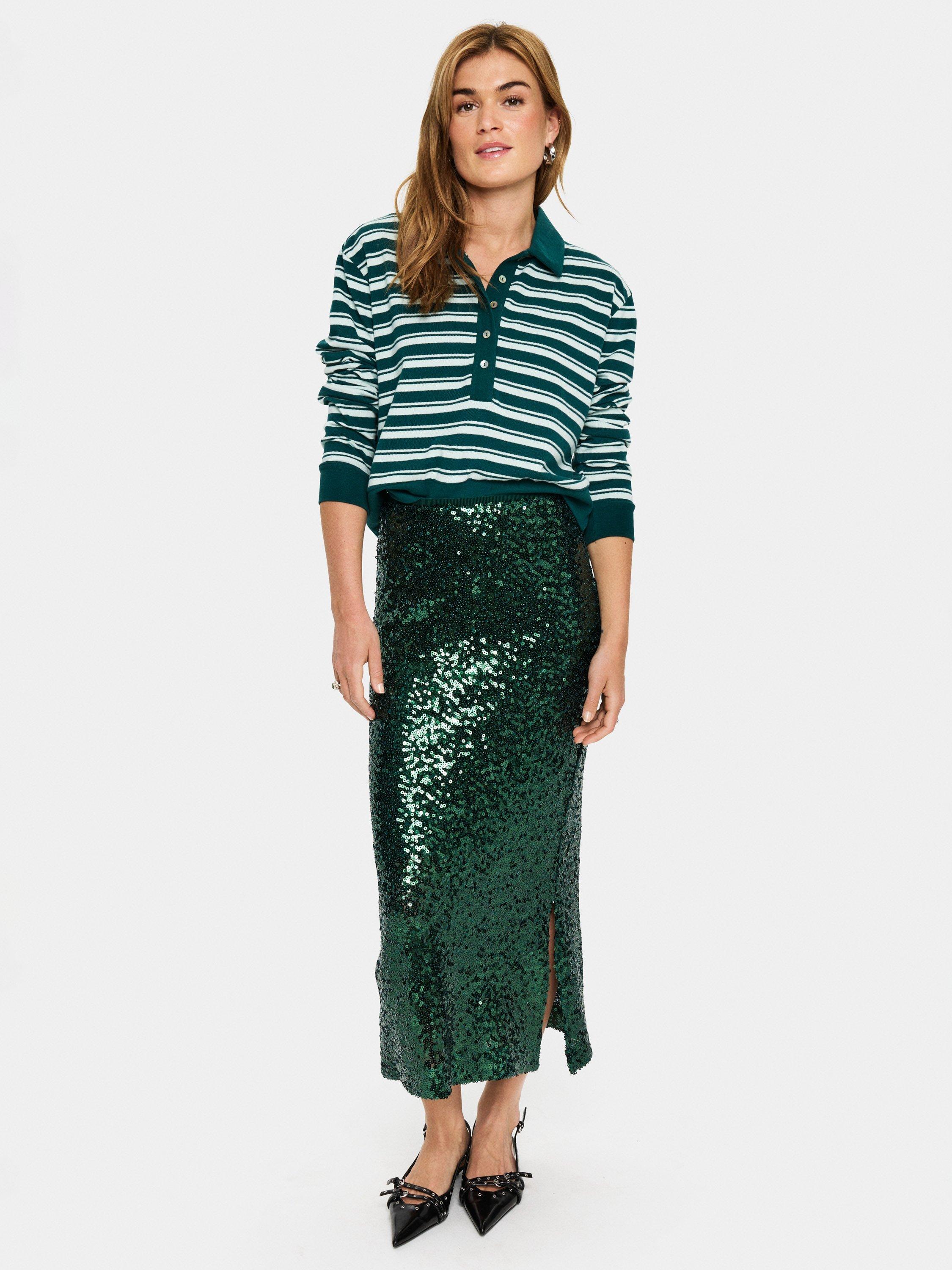 Product image 3 of 6, which shows Saint Tropez Myra Sequin Midi Skirt, June Bug, XL
