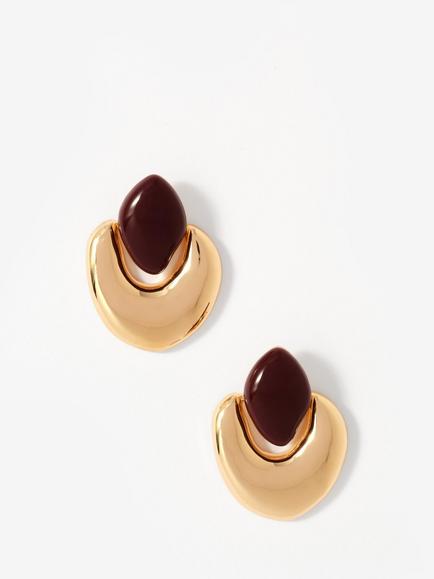 Mint Velvet Stone Stud Earrings, Gold/Burgundy, Gold/Burgundy