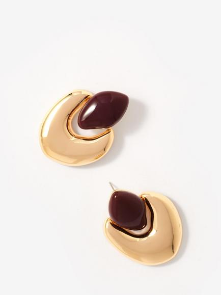 Mint Velvet Stone Stud Earrings, Gold/Burgundy - view 2, Gold/Burgundy