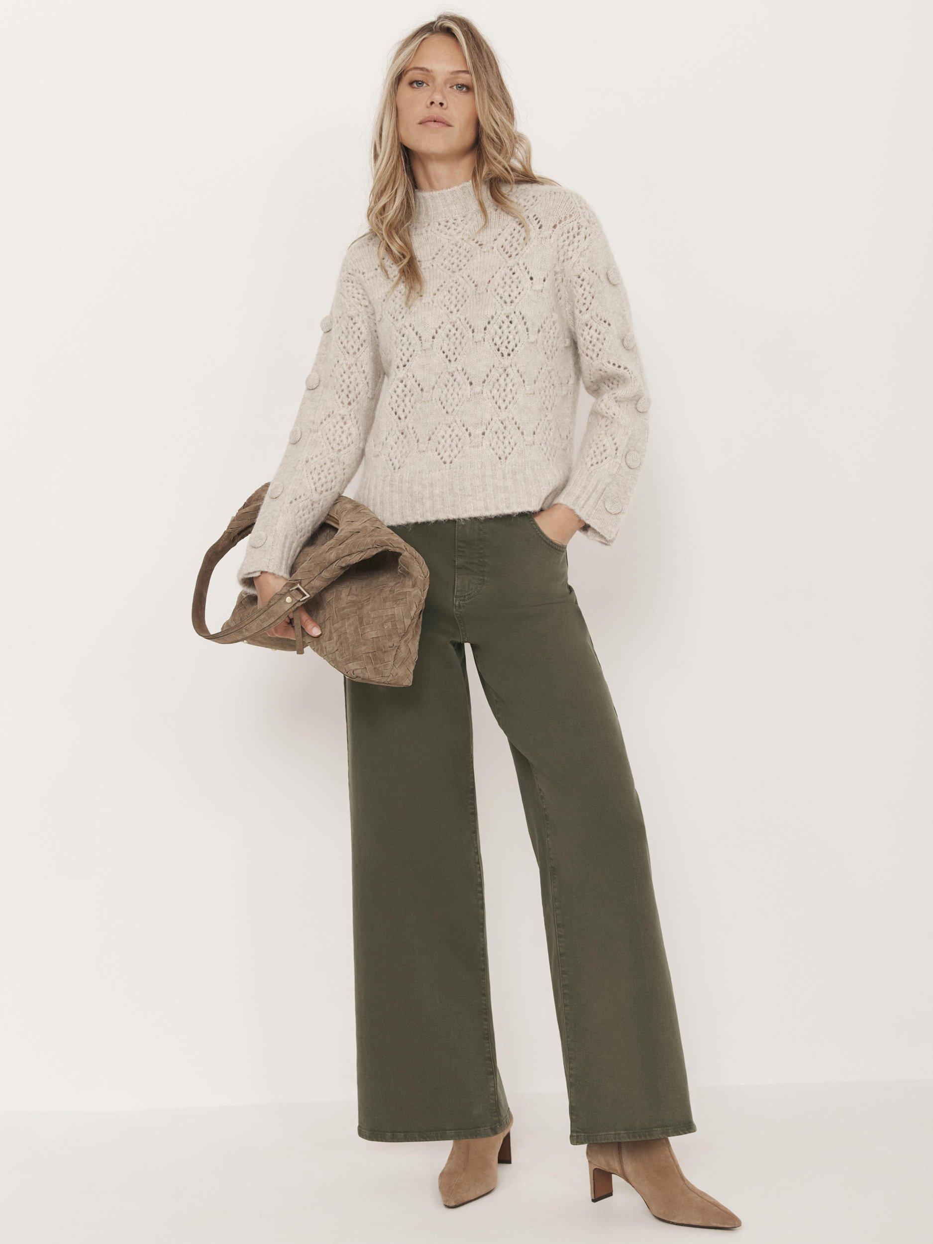 Product image 5 of 8, which shows Mint Velvet Button Trim Cable Knit Wool Blend Jumper, Natural, XS