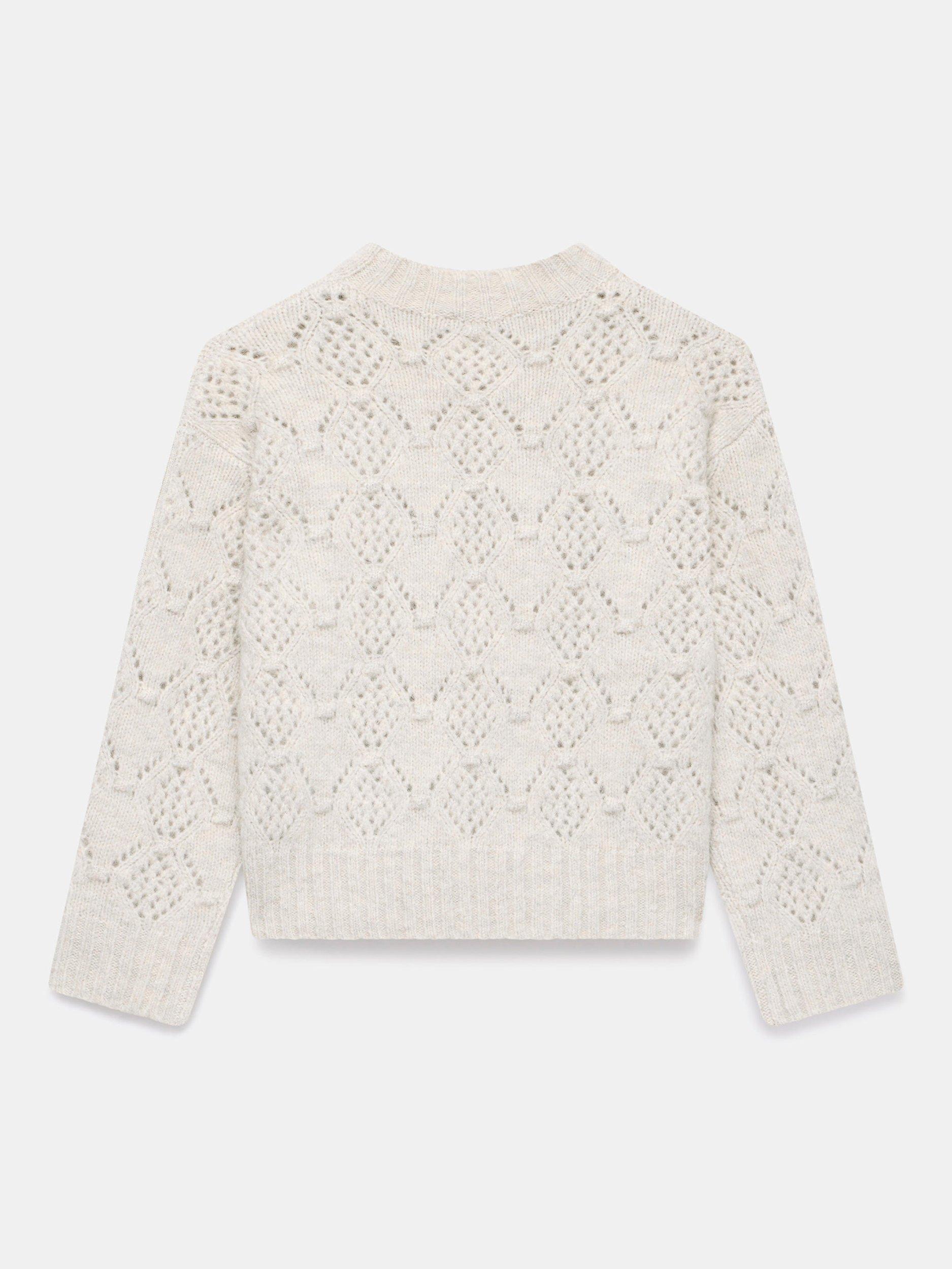 Product image 8 of 8, which shows Mint Velvet Button Trim Cable Knit Wool Blend Jumper, Natural, XS