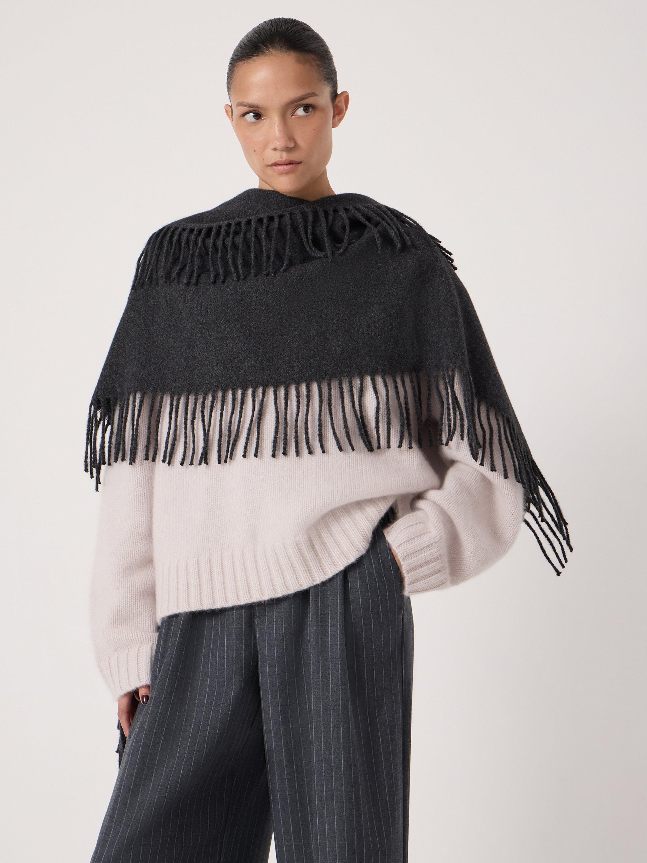 Product image 1 of 2, which shows HUSH Fringed Scarf, Charcoal Art, One Size