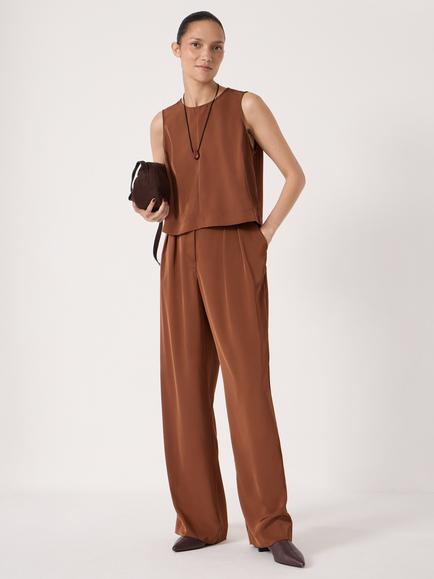 HUSH Vera Sleeveless Satin Top, Toffee Brown, Toffee Brown