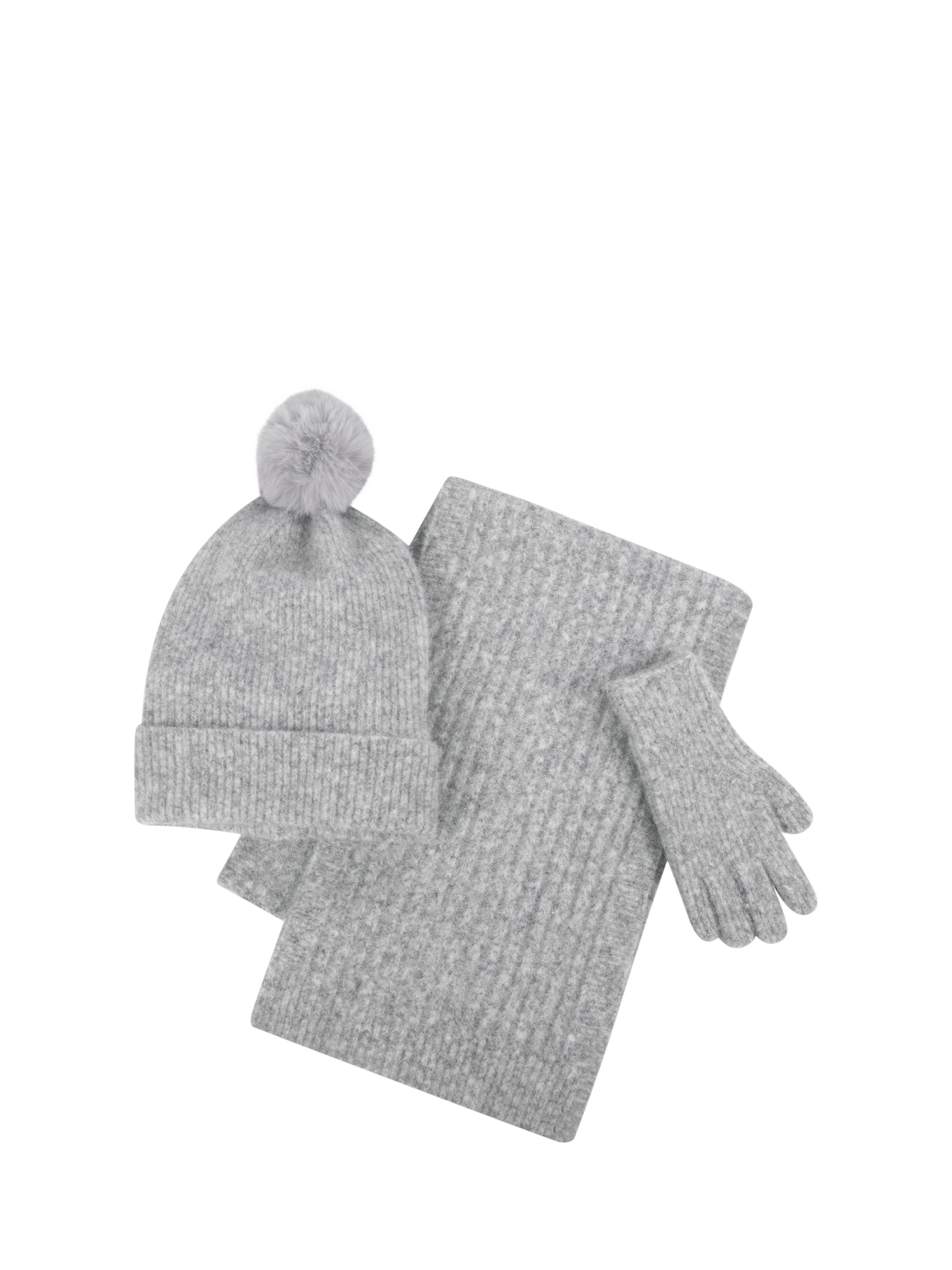 Product image 1 of 4, which shows totes Knitted Hat, Scarf & Gloves Set, Grey