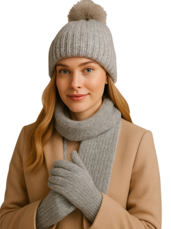 totes Knitted Hat, Scarf & Gloves Set, Oat - view 2, Grey