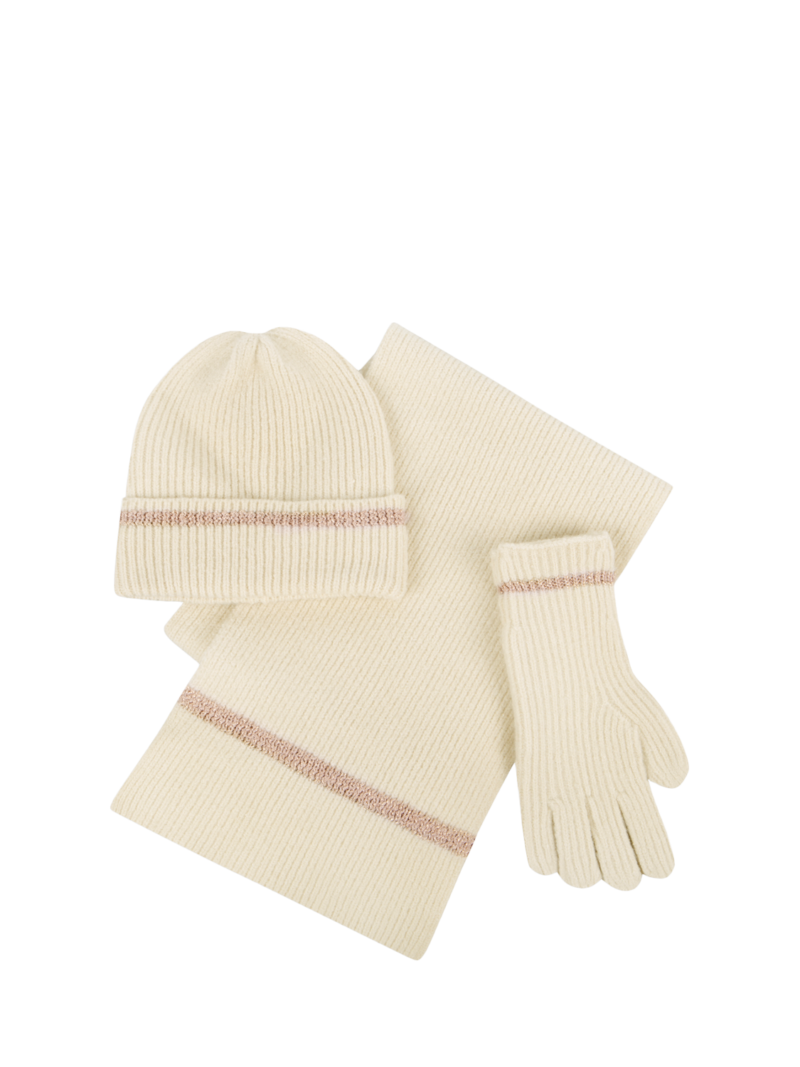 Product image 1 of 4, which shows totes Knitted Hat, Scarf & Gloves Set, Oat, One Size