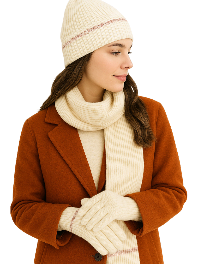 Product image 2 of 4, which shows totes Knitted Hat, Scarf & Gloves Set, Oat, One Size