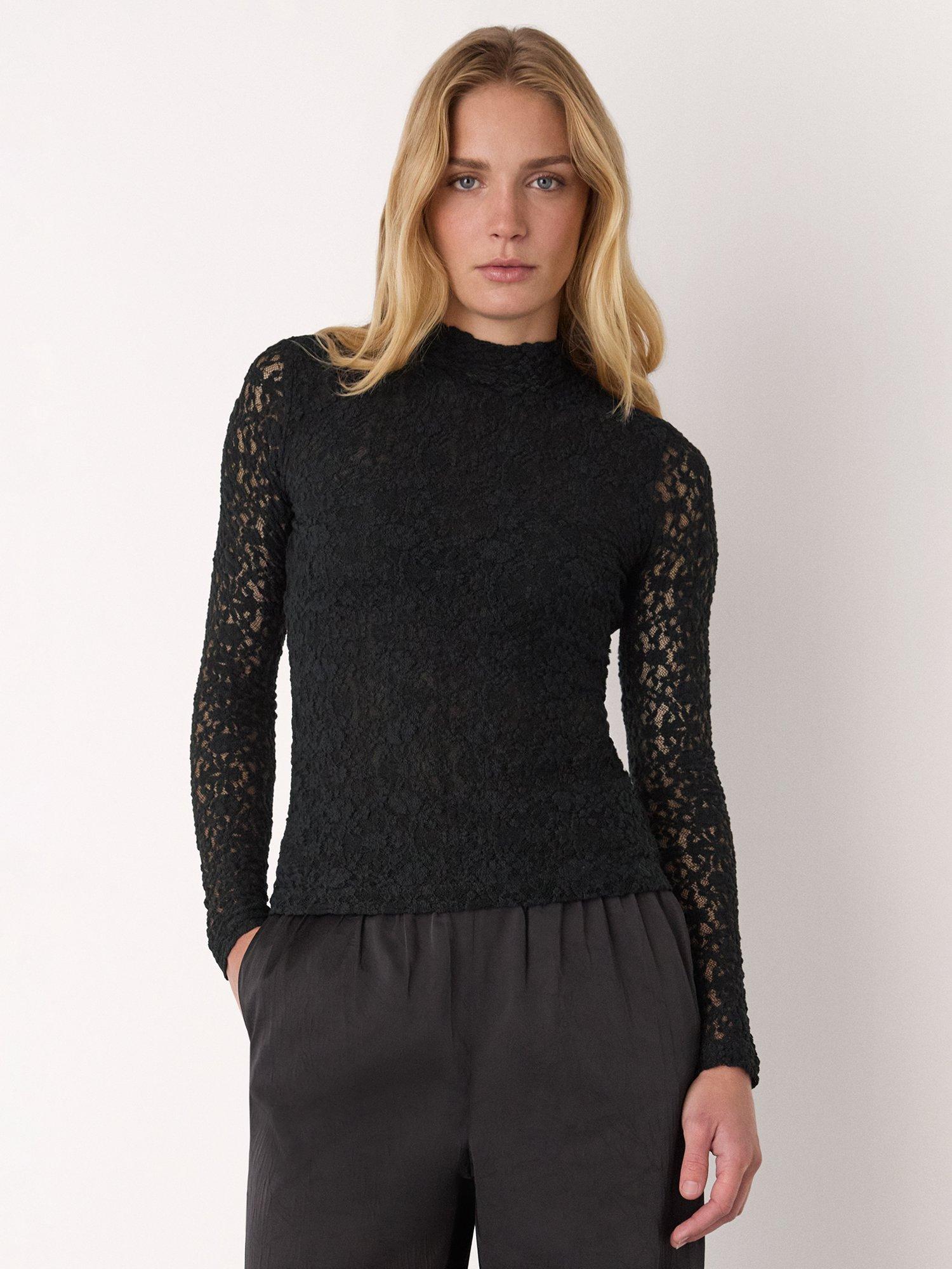 Product image 1 of 5, which shows Whistles Lace Detail Blouse, Black, 6
