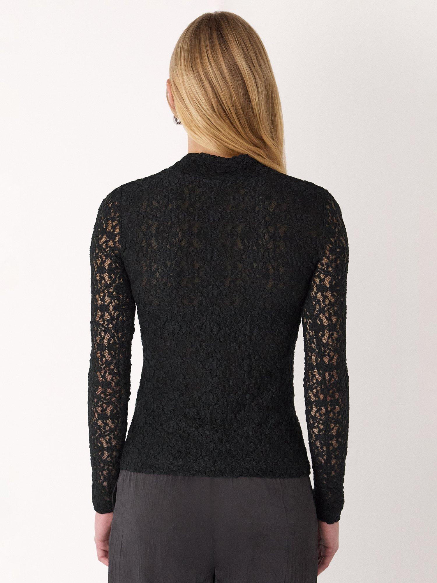 Product image 2 of 5, which shows Whistles Lace Detail Blouse, Black, 6