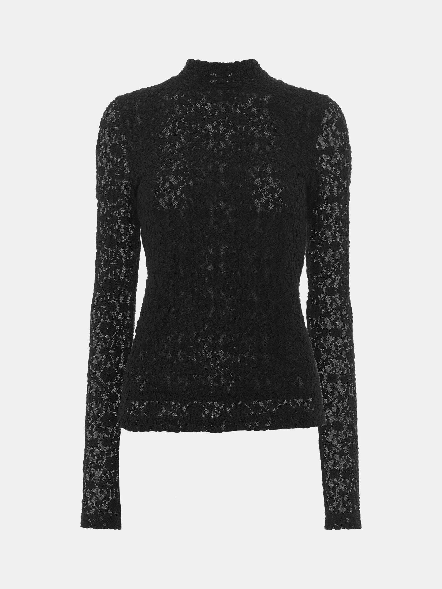 Product image 5 of 5, which shows Whistles Lace Detail Blouse, Black, 6