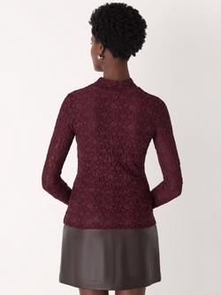 Whistles Lace Detail High Neck Top, Burgundy - view 2, Burgundy