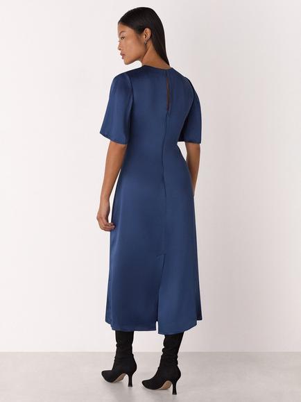 Whistles Petite Satin Twist Waist Midi Dress, Blue - view 2, Blue