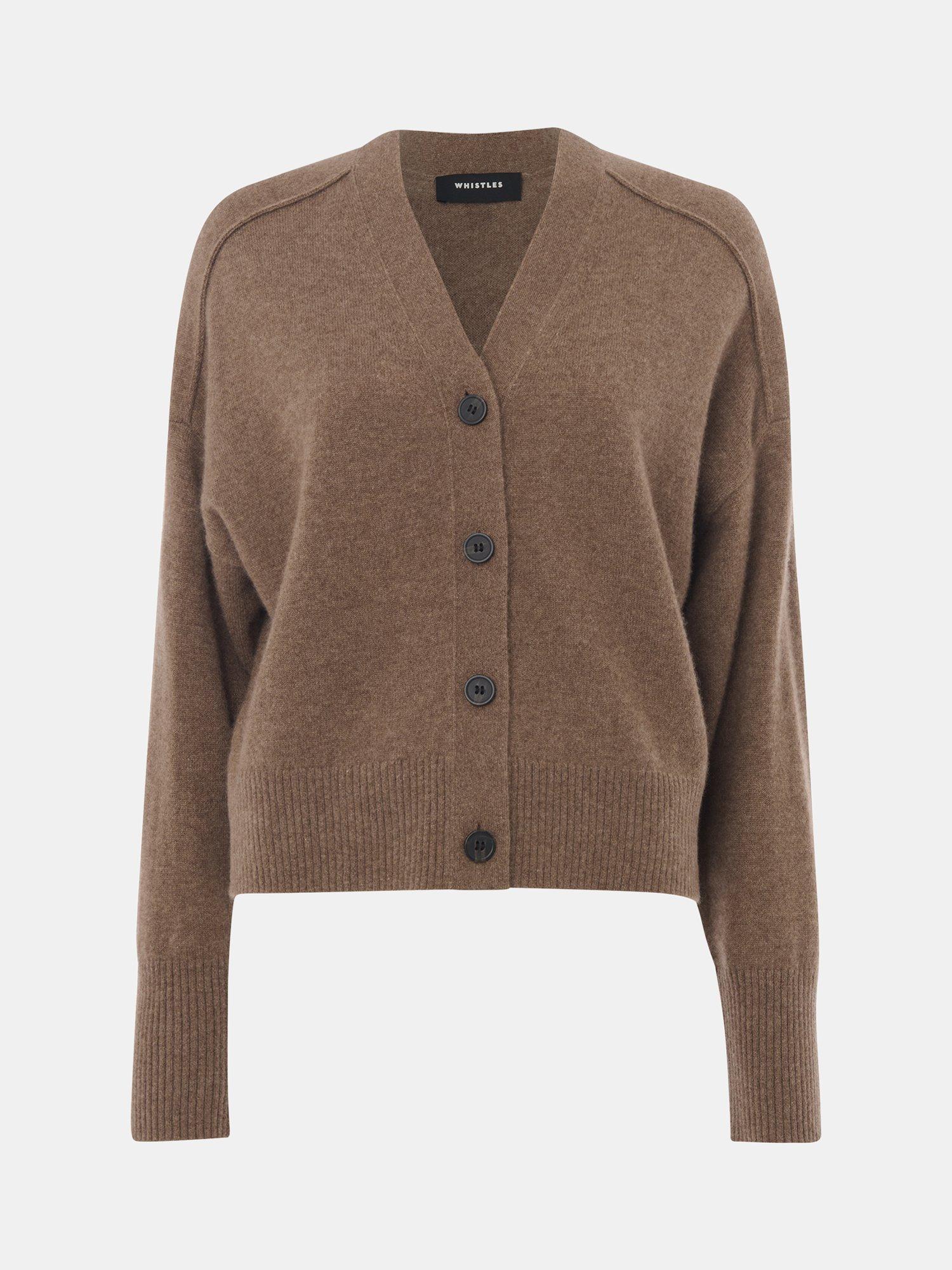 Product image 5 of 5, which shows Whistles Button Through Cashmere Cardigan, Neutral, XS