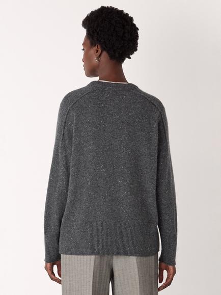 Whistles Fleck Seam Pure Cashmere Jumper, Dark Grey - view 2, Dark Grey