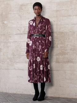 Whistles Floral Midi Shirt Dress, Burgundy/Multi, Burgundy/Multi