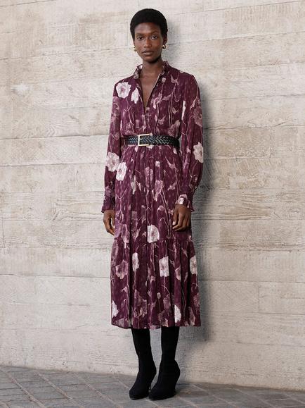 Whistles Floral Midi Shirt Dress, Burgundy/Multi, Burgundy/Multi