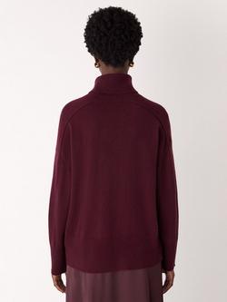 Whistles Seam Roll Neck Pure Cashmere Jumper - view 2, Burgundy