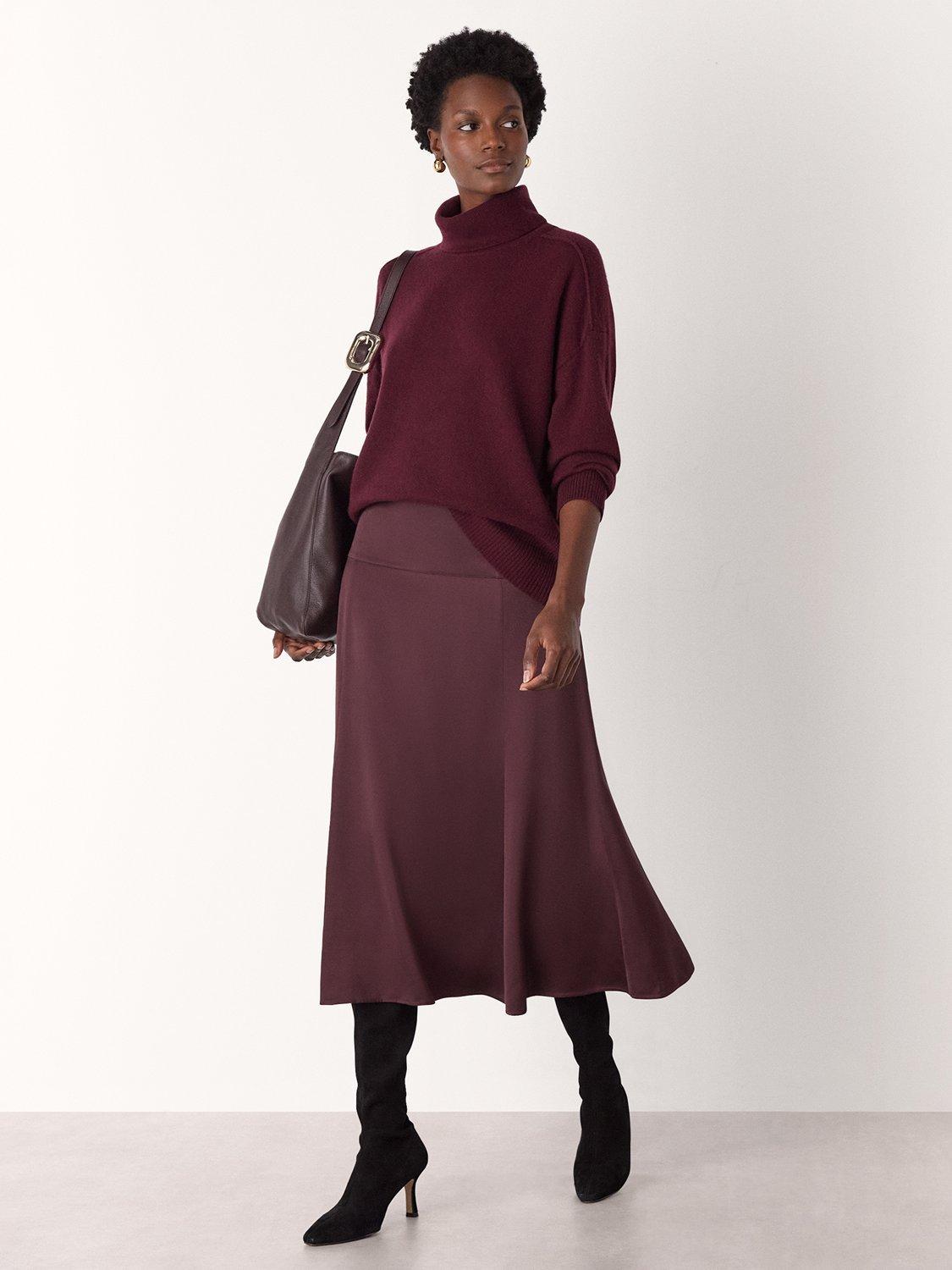 Product image 3 of 5, which shows Whistles Seam Roll Neck Pure Cashmere Jumper, Burgundy, XS