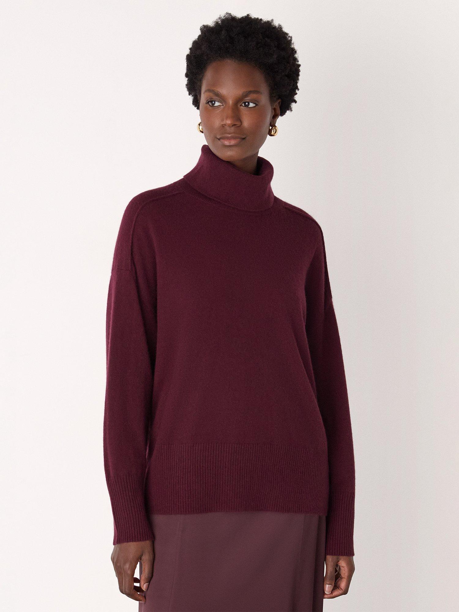 Product image 4 of 5, which shows Whistles Seam Roll Neck Pure Cashmere Jumper, Burgundy, XS