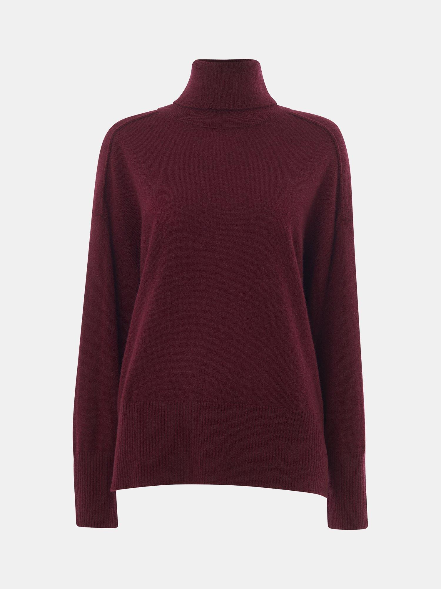 Product image 5 of 5, which shows Whistles Seam Roll Neck Pure Cashmere Jumper, Burgundy, XS