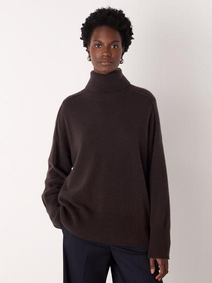 Whistles Seam Roll Neck Pure Cashmere Jumper, Brown