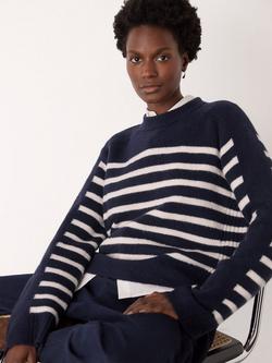 Whistles Contrast Stripe Wool Blend Jumper, Navy/Multi, Navy/Multi