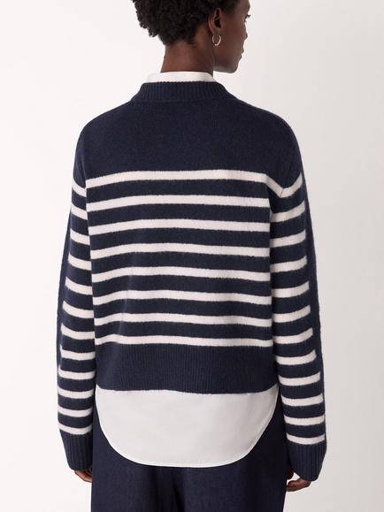 Whistles Contrast Stripe Wool Blend Jumper, Navy/Multi - view 2, Navy/Multi