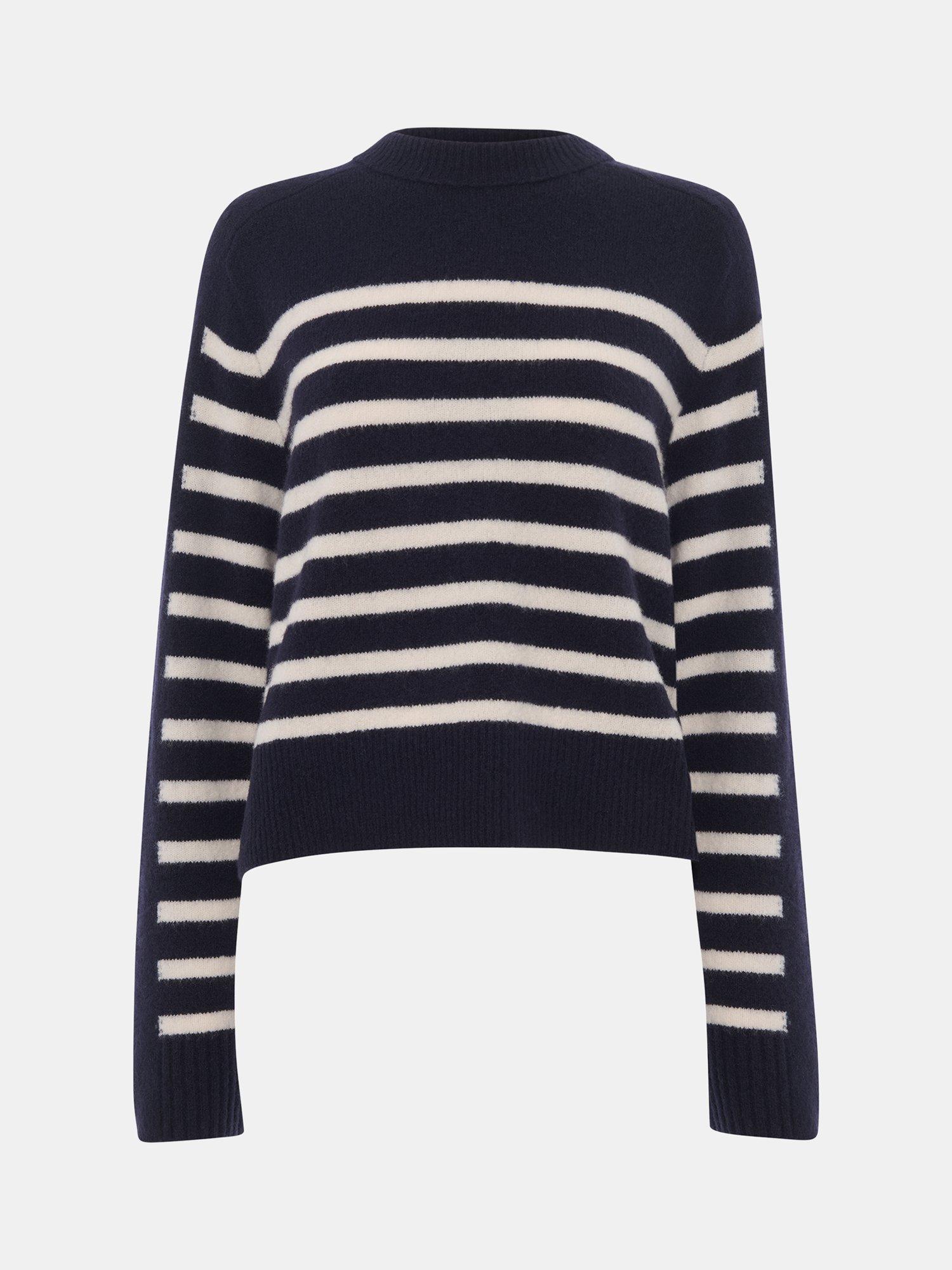 Product image 5 of 5, which shows Whistles Contrast Stripe Wool Blend Jumper, Navy/Multi, M
