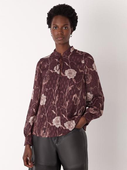 Whistles Floral Dobby Blouse, Burgundy/Multi, Burgundy/Multi