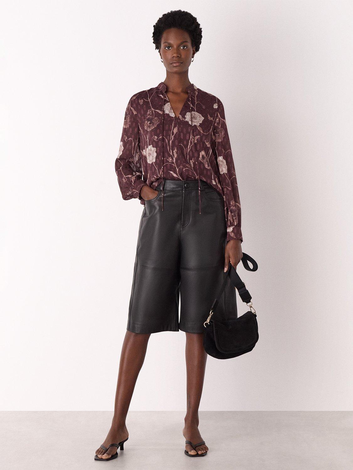 Product image 4 of 6, which shows Whistles Floral Dobby Blouse, Burgundy/Multi, 6