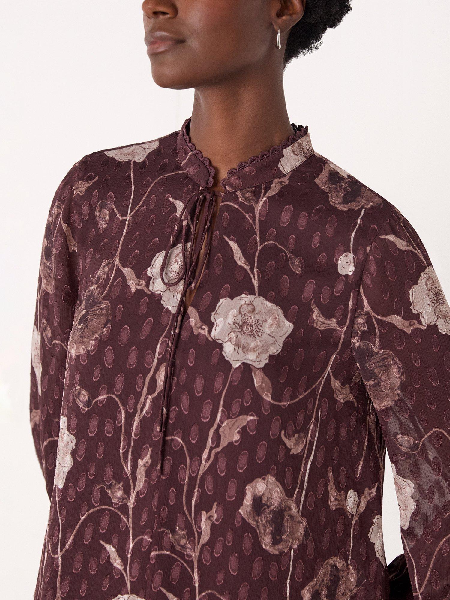 Product image 5 of 6, which shows Whistles Floral Dobby Blouse, Burgundy/Multi, 6