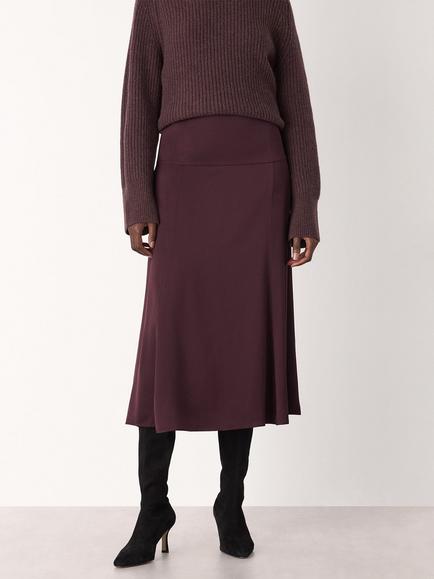 Whistles Satin Bias Cut Midi Skirt, Burgundy, Burgundy