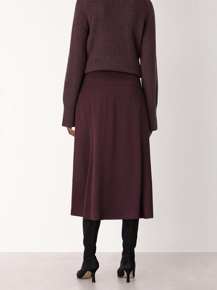 Whistles Satin Bias Cut Midi Skirt, Burgundy - view 2, Burgundy