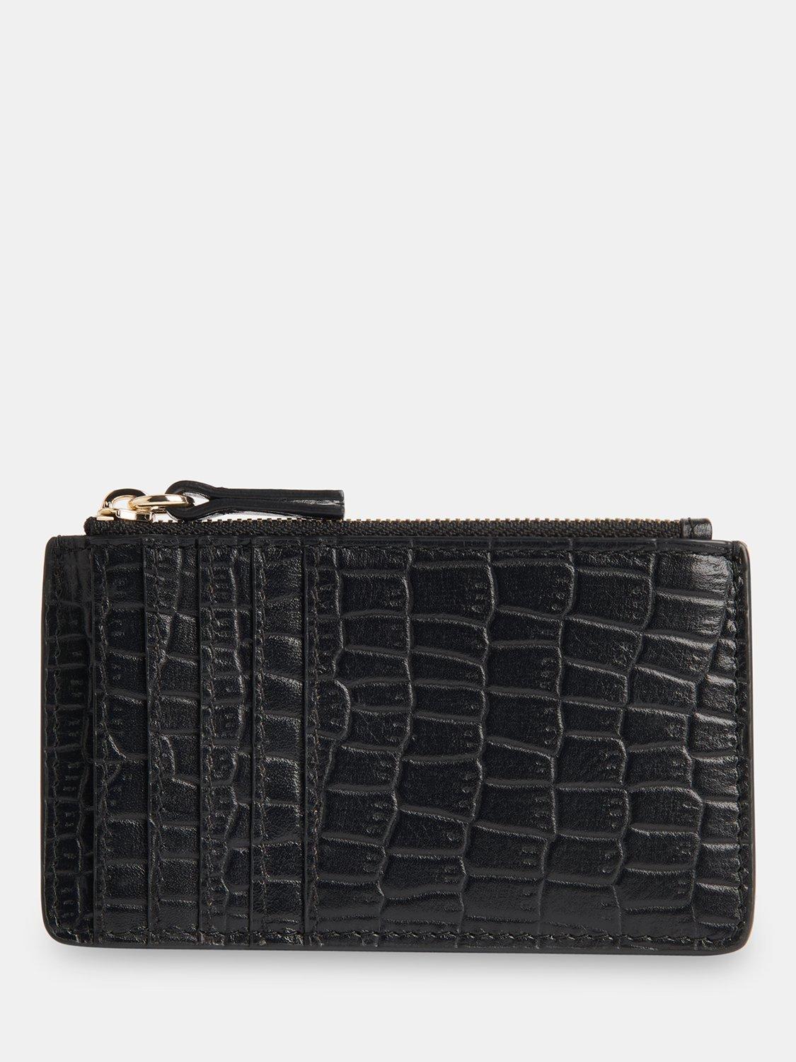 Product image 2 of 4, which shows Whistles Croc Zip Top Card Holder, Black